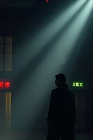 《北岸档案馆》档案室场景，冷蓝色调的长桌与整齐书架